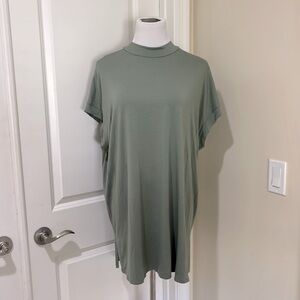 Eileen Fisher Sage Green Short Sleeve Turtleneck Tunic Top - Size XL